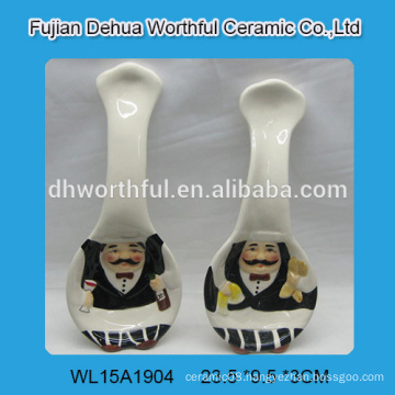 Superior quality cook ceramic spoon holder,ceramic spoon rest with chef design